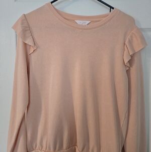 LOFT Soft Peach Long Sleeve Ruffle Top